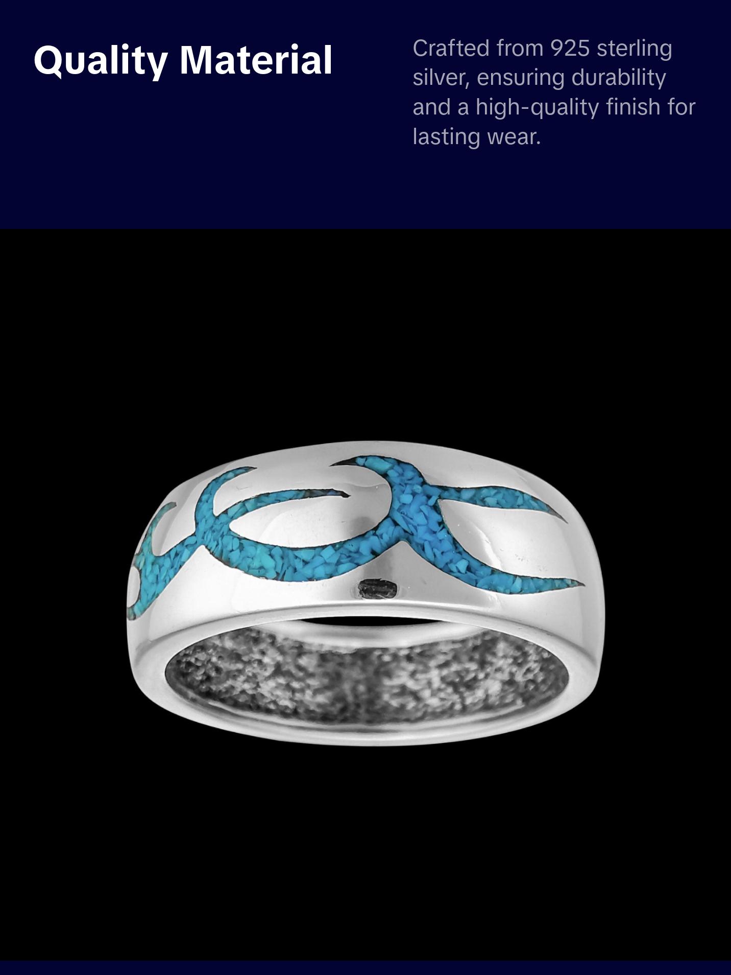 Flame Ring • 925 Sterling Silver • Tribal Design • Fire with Turquoise Accents