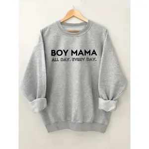 Women’s casual long-sleeve crewneck sweatshirt with “Mama” letter print, suitable for fall and winter, relaxed fit, comfortable for everyday wear