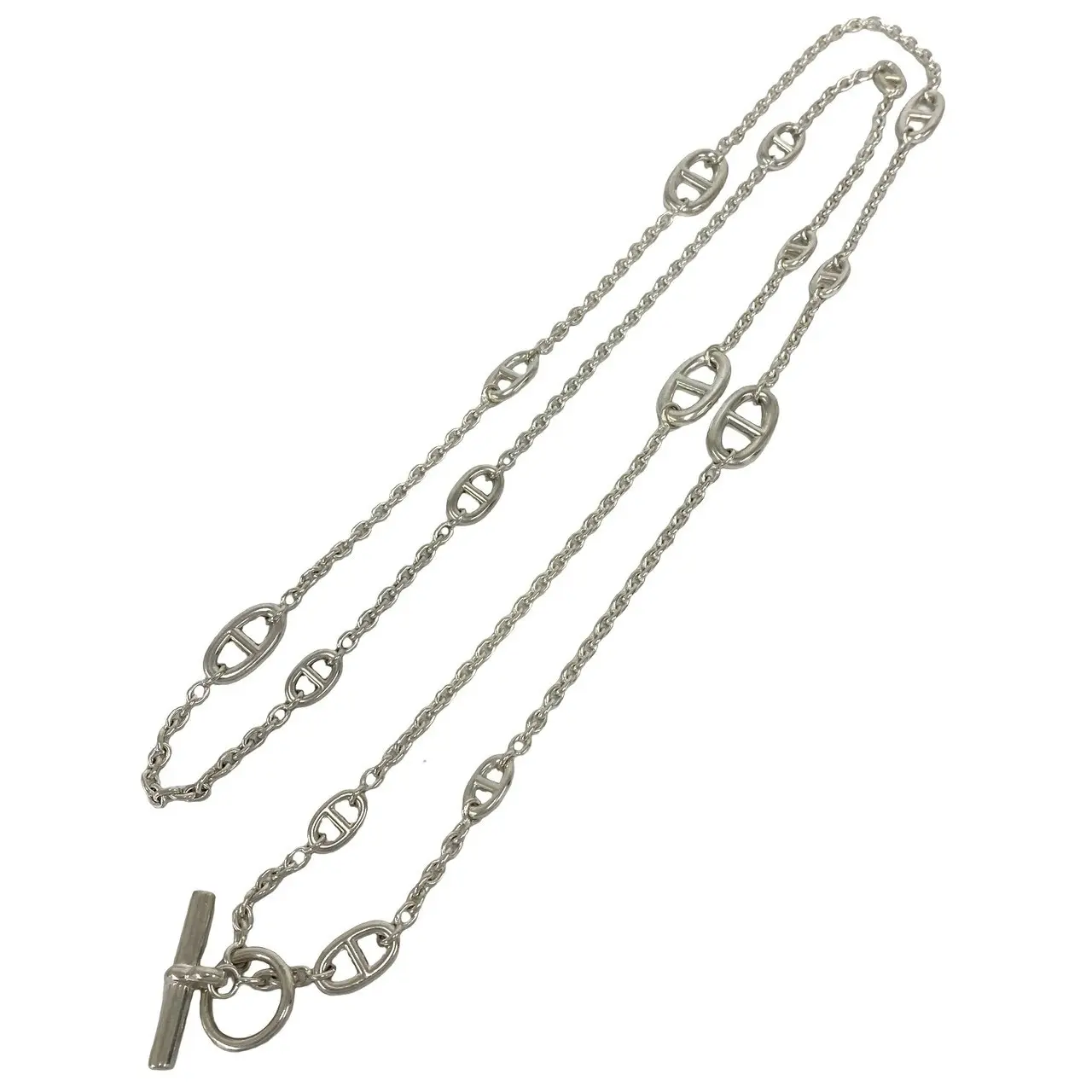 Pre-owned HERMÈS Sterling Silver 925 (Ag925) Small Leather Goods Hermes Chaine d’Ancre Farandole Silver Necklace