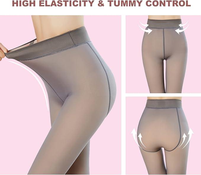 Vogatiques Winter Fleece-Lined Tights & Fake Translucent Pantyhose for Women Full Foot Coverage Black & Nude Womenswear Comfort