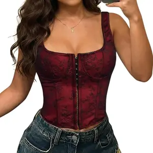 ApperlothA Floral Print Corset Top - Valentine's Tops, Front Hook & Eye, Back Lace-Up Bustier, Viral Y2K Date Night Outfit, Retro Y2K Club Tops SpringStatements Shapewear