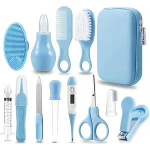 PandaEar Baby Healthcare &Amp; Grooming Kit - Baby Safety Set Comb, Brush, Finger Toothbrush, Nail Clippers, Scissors, Nasal Aspirator - Nursery Care Kit (Blue)