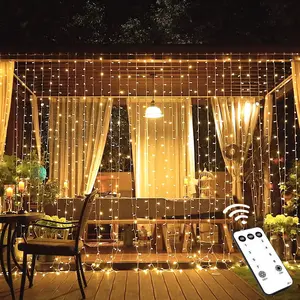600 LED Christmas Curtain Lights Outdoor, 9.5x19.6ft Christmas String Light Plug in with Remote, 8 Modes Wall Hanging Lights for Bedroom Party Backdrop Wedding Xmas Decor, Warm White