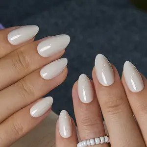 CurvLife Nailora medium almond gel press on nails kit milky glossy-shiny solid for winter fingernails easy apply nail art