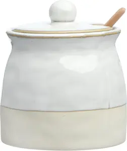 White Clay Sugar Bowl with Lid – Ceramic Stoneware Sugar Pot for Kitchen or Coffee Bar, Stylish and Functional Sugar Container