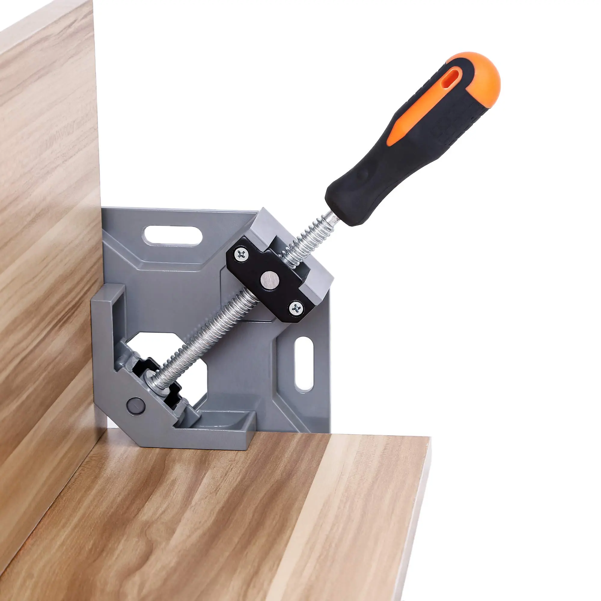 2-Pack Heavy Duty Metal 90° Right Angle Hardware Clamp - Single-Handle Swing Jaw Adjust, Clamp with Thread, Rotating Nuts, Non-Slip Rubber Handle, Rubber-Lined Jaw, 1.38in/35mm Oblong Hole, 90° Corner Hold for Woodworking Framing, Furniture Holding