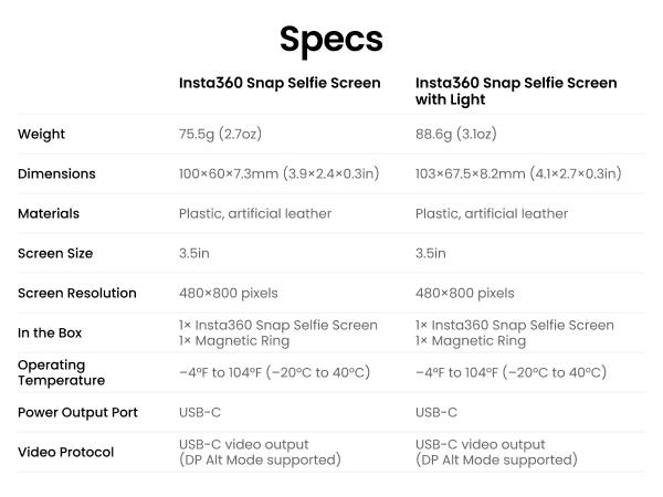 Insta360 Snap Selfie Screen - 4K Magnetic Selfie Monitor Screen for Selfie, Vlogging, Compatible vith iPhone & Android, Touchscreen Control, Wired Instant Connection