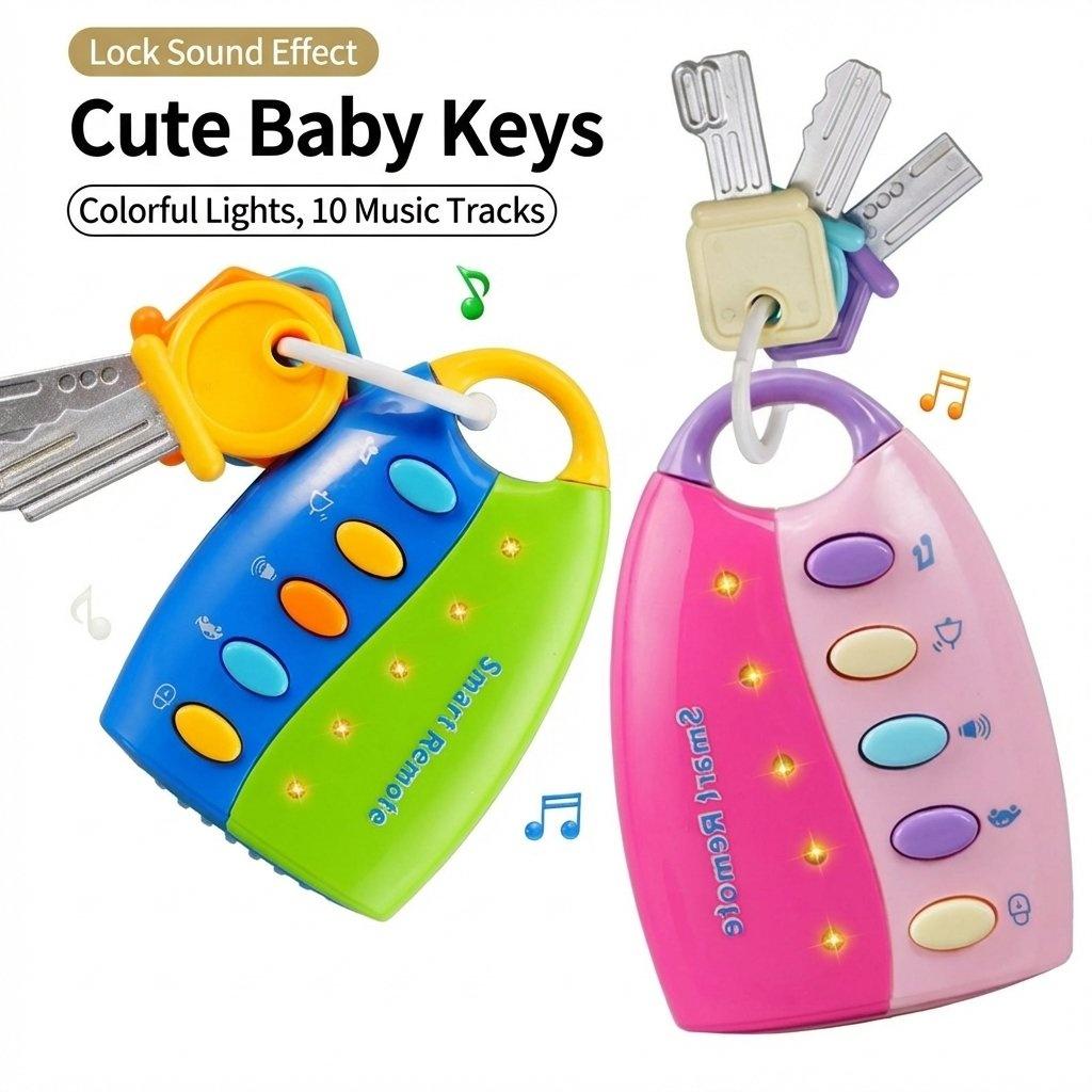 2 Pack Simulated Car Key Toy with Music & Light Effects, Musical Light-Up Sensory Toy, Creative Educational Toy for Birthday Gifts