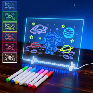 Desktop LED Memo Board Acrylic Dry Erase Planner Glowing To Do List Whiteboard with Light Stand Erasable Writing Note Pad for Office Home Organization Daily Reminder
