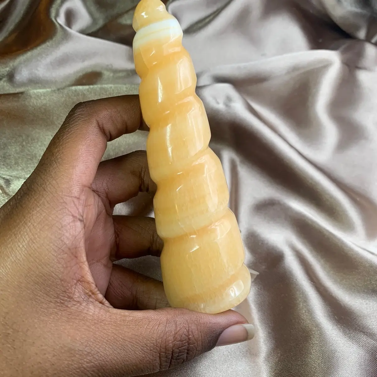 Natural Large Orange Calcite Crystal Spiral Tower Unicorn Horn natural crystal