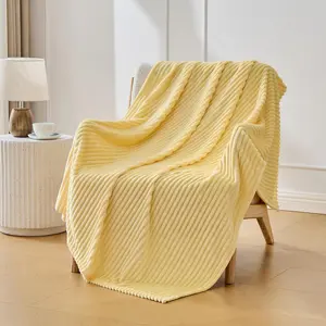 Light Yellow Fleece Throw Blanket, 300GSM Soft Warm Cozy Throw for Babys & Pets, Stripe Pattern 50"x40", All Season Sofa Bed Blanket for Home Decor