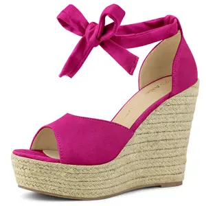 BLISSFUL STEP Espadrilles Tie Up Ankle Strap Wedges Sandals