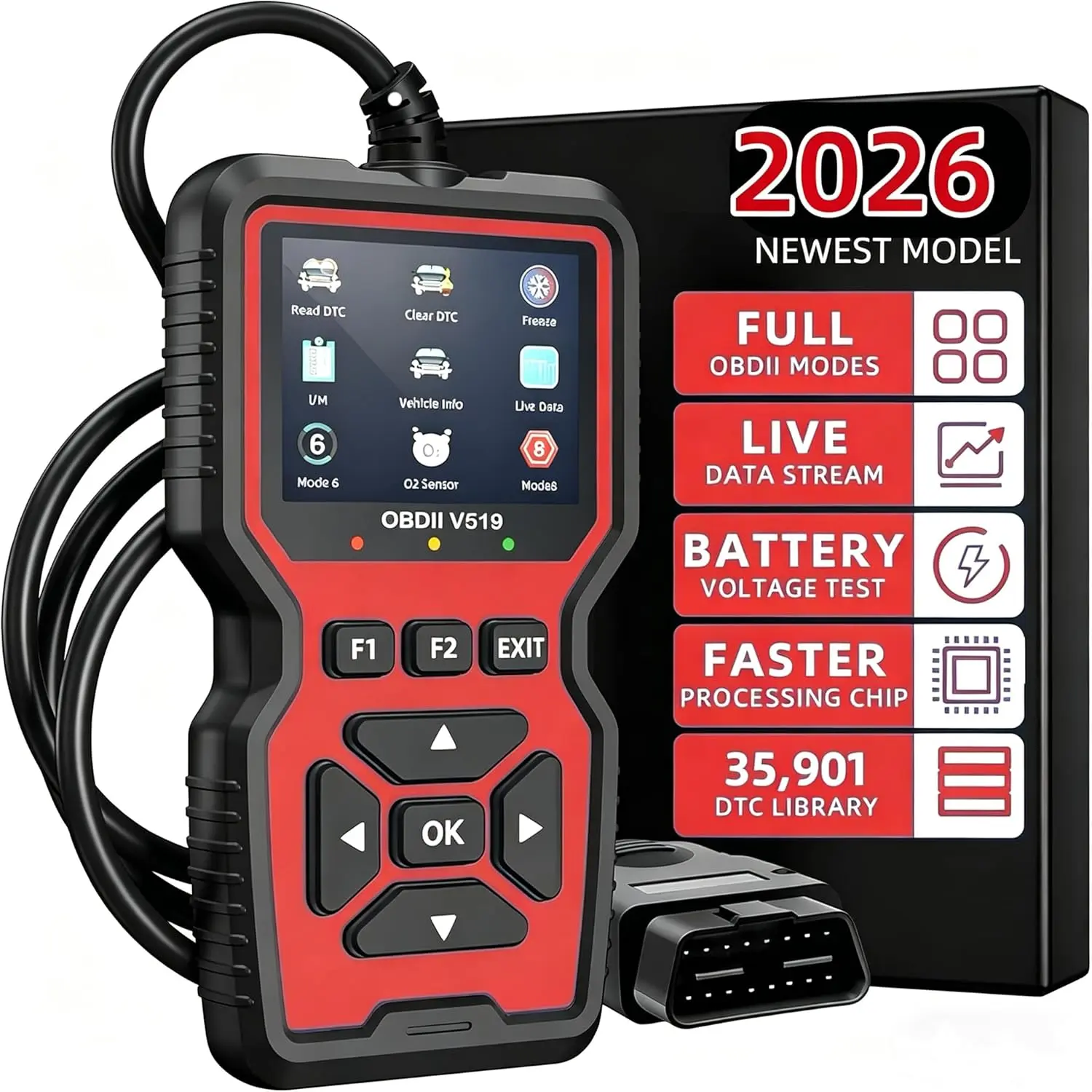 Scanner Diagnostic Tool, Car Code Reader with 35,901 Built-in DTC Lookup, Check Engine Light Reader, Live Data, I/M Readiness, Battery Voltage Test, for 1996+ Vehicles