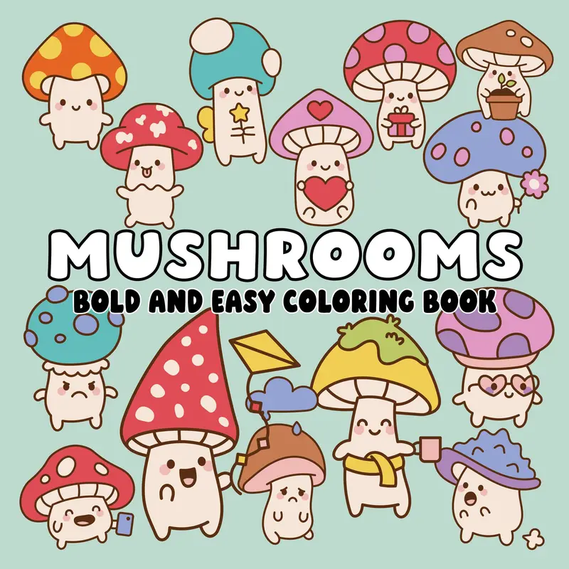 Whimsy Coloring Book - Regular Edition Office Stationery, Pre-Printed Nature-Themed Art Supply with Mushrooms, Cute to Quirky Bold Designs, Comic-Style Beginner-Friendly Single-Sided Paper Pages, Relax & Focus Satisfying Coloring for Nature Lovers