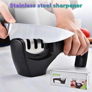 Handheld 3-Stage Knife Sharpener, Multi-Function Quick Sharpening Tool with Non-Slip Base for Stainless Steel Cutting Knives, Kitchenware Accessory