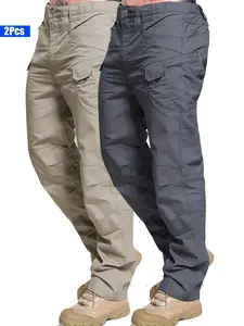 Two pairs of men's tactical work pants, suitable for all seasons, slim design with multiple pockets, Casual slant pocket, durable non-stretch fabric suitable for hiking, outdoor activities, everyday wear, casual trousers, durable material