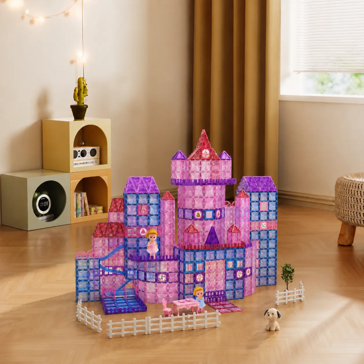Unisex 154-Piece Safe Plastic Translucent Diamond Magnetic Tile STEM Toy for 3-8 Years, Reusable Magnet Bricks for Creative Play, Built-In Sensory Fidget Function to Ease Anxiety, Birthday Holiday Gift, 6-8 Years, Plastic Safe