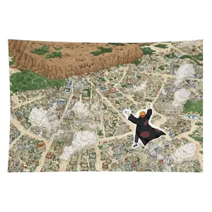 Naruto Anime Manga Panel Print Wall Tapestry, Colored Indoor Japanese Home Decor, Pain-Themed Room Wall Hanging