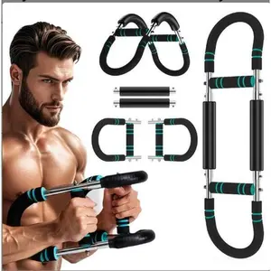 Portable Adjustable Power Twister Arm & Chest Workout Equipment with Heavy Spring Resistance, Upper Body Strength Training Bar for Home Gym Use