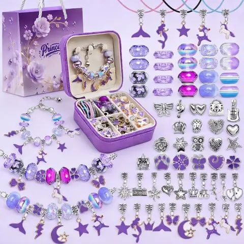 2026New Dream Purple Handmade Jewelry Supplies for Gifts Violet Charm Bracelet Accessories for Women Making Kit with Purple Jewelry Box & Gift Bag Violet Beading & Jewelry Making Kit Birthday New Year Valentines Jewelry Gifts Set for Girlfriend Ponytail H