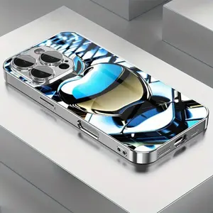 Technology Luxury Blue Gold Gradient Metal Texture Background Apple Print Pattern Electroplated TPU Phone Case with Lens Protection for iPhone 16/16Pro/16ProMax/16Plus/16e/15/15Plus/15Pro/15ProMax, 14/14Plus/14Pro/14ProMax, 13/13Pro/13ProMax, 12/12Pro/12P