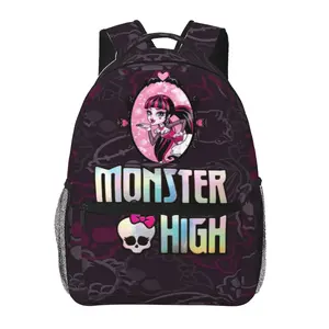 Monster High all-over print backpack with multiple pockets and large capacity—ideal for business trips, camping, college, casual cartoon merch, laptop carrying; a great gift for women, men, and kids.