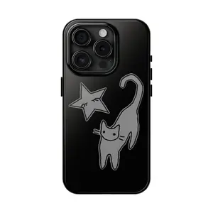 Cat and Star Phone Case Hand-Drawn Cute Halloween Grunge Gothic Cool Girly Phone , Girt For  Friend ,Masafe Phone case, Tough Phone Case , IP 17, 16 15, 14, 13 ,12 , 11,X, Pro , Pro max ,Plus, SS S21-25, Ultra