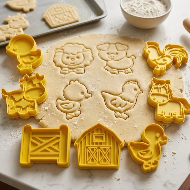 Farm Cookie Cutters Set, 10 Pcs Cookie Cutter with Plunger Stamps