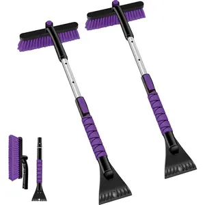 2 Pack 33" Extendable Snow Brush with Detachable Ice Scraper for Car Windshield with Foam Grip and 360 °     Pivoting Brush Head for Christmas Car Auto Truck SUV, Purple