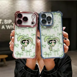 Green Bow Cartoon Character Phone Case for iPhone 17 AIR 17 PRO 16 PRO 15  PRO MAX  14 PLUS 13 PRO 12 11 series (silicone softshell) airbag anti-drop and shockproofmobile phone protective case Smartphone Cellphone, Accessories, Handheld