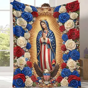 Patriotic Flannel Blanket American Flag and Eagle Floral Print Soft Warm Cozy Decorative Throw Perfect for Sofa Living Room Holiday Celebration Gift