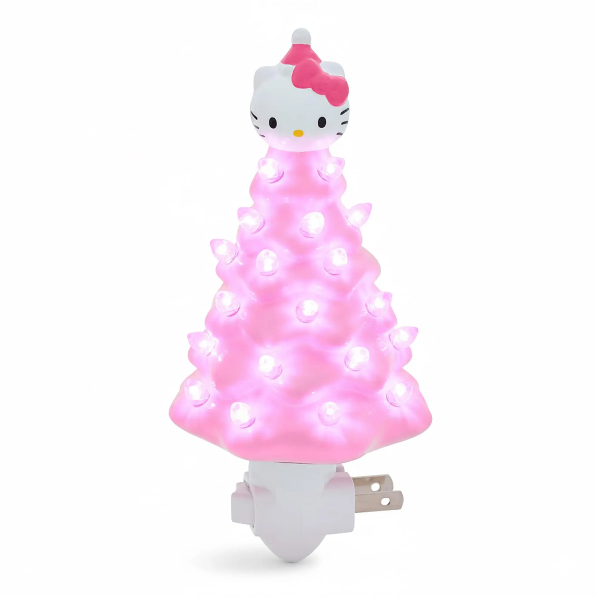 Sanrio Hello Kitty Pink 6-Inch Ceramic Christmas Tree Plug-In Nightlight, 6-inch Cozy Tree Ambient Night Lights, Decorative Lights for Home Supplies Lighting, Indoor Decor Lamps