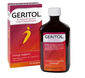 Geritol, Liquid Vitamin and Iron Supplement, Energy Support, Contains High Potency B-Vitamins and Iron, Pleasant Tasting, Easy to Swallow, No Artificial Sweeteners, Non-GMO, 12 Oz