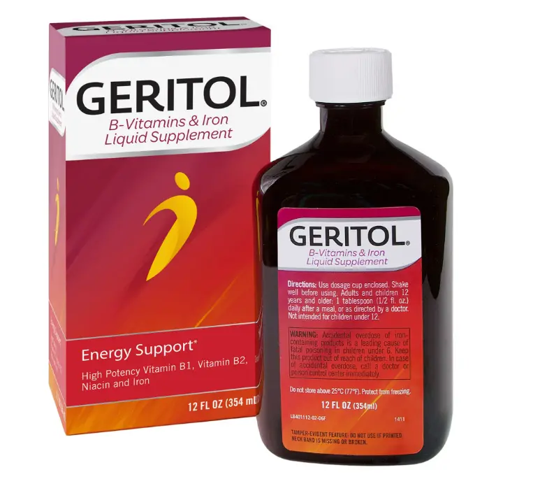 Geritol, Liquid Vitamin and Iron Supplement, Energy Support, Contains High Potency B-Vitamins and Iron, Pleasant Tasting, Easy to Swallow, No Artificial Sweeteners, Non-GMO, 12 Oz