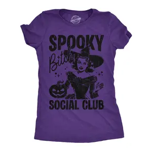 Womens Funny T Shirts Spooky Bitch Social Club Sarcastic Halloween Graphic Novelty Tee For Ladies Funny Womens T Shirts Cute Vintage Fashion Casual Ladies T-Shirt Gift Halloween Tops for Women Women's Novelty Purple -