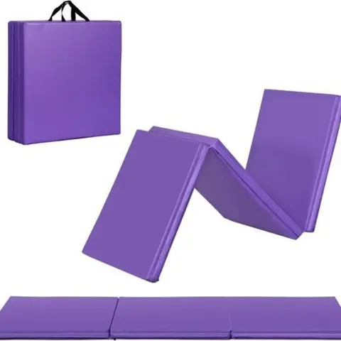 2 in Thick Solid Color Waterproof PU Leather Tri-Fold Yoga Mat - Portable Training Mat with Handle, Gymnastics Equipment for Yoga, Gym Exercise, Wrestling, Dancing, Martial Arts for Clubs, Schools