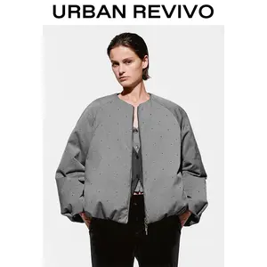 URBAN REVIVO Lady's Basic Everyday Minimalist Fitted Longsleeve Breathable Crew Neck Down Jacket - Soft Fabric, Fashion Casual Clothes, Trousers Compatible, 1-Piece Top, UWG150121