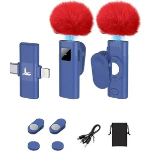 Lavalier Microphone for  & Android,  Mic with AI Noise Cancellation, 65ft Range, Dual Lightning/USB-C Receiver for Vlogging, Recording, Podcast (Blue)