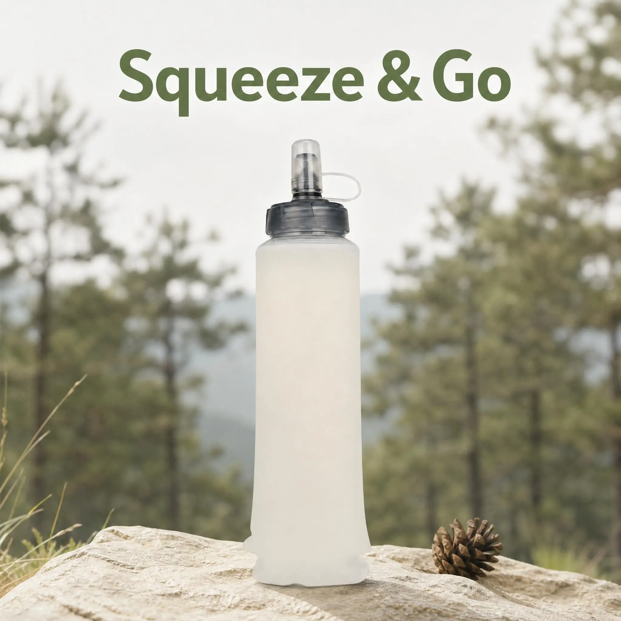 Foldable Sports 500ml TPU Collapsible Soft Flask for Running Vest, Foldable Water Bottle with Silicone Bite Valve and Dust Cover for Trail Running, Hiking and Cycling