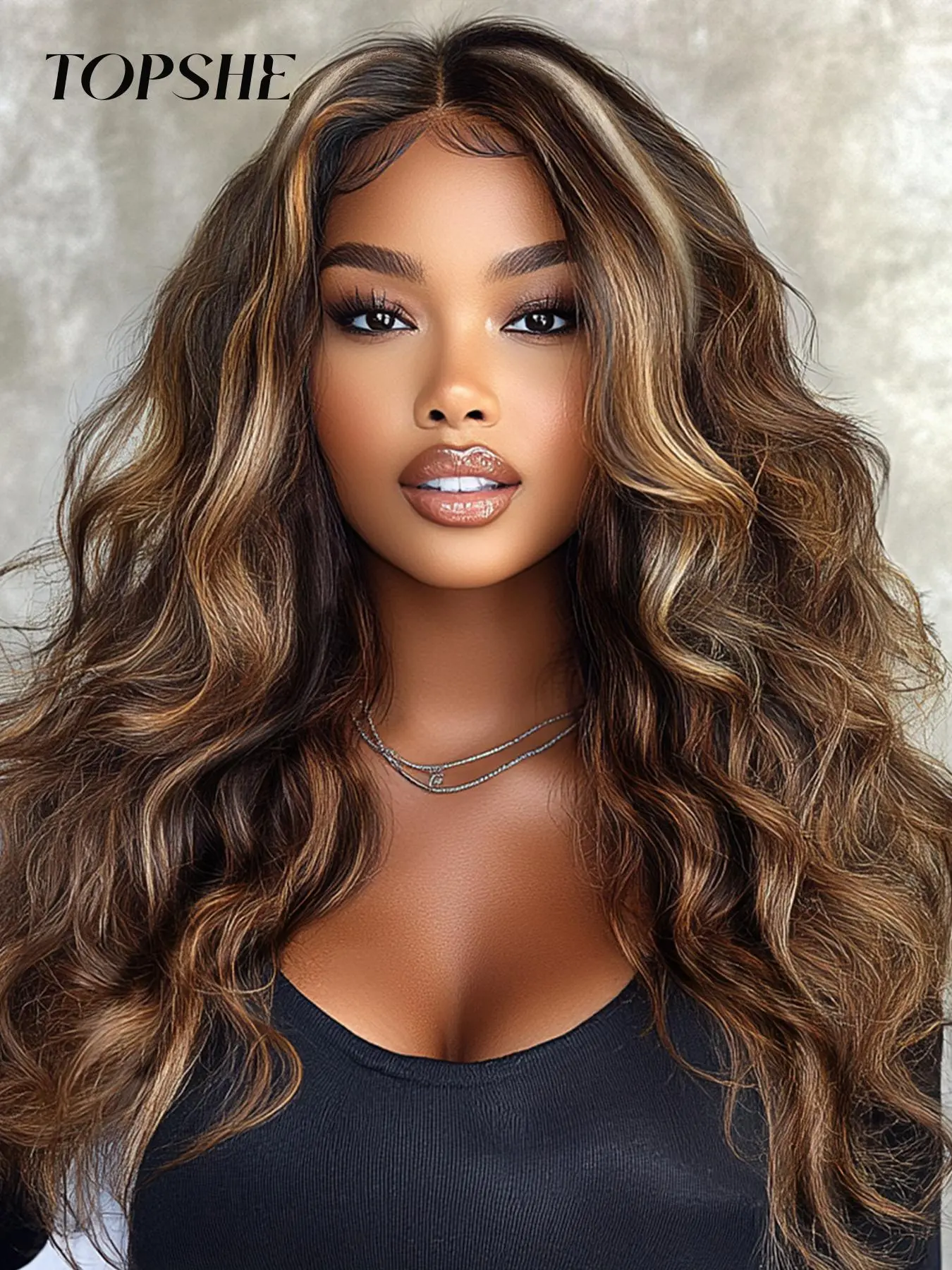 Topshe Elegant Goddess 20-Inch Dyed Area 13x6 Lace Frontal Wigs, Long Curly Hair, Big Wave Synthetic Wig, Mother's Day Daily Wear, Synthetic Wavy Wig