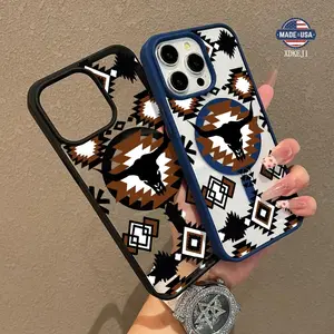 Western Elements Bullhead Pattern Premium Phone Cases for iPhone 16 15 14 Pro Max 13 12 11 Plus Smartphone Shockproof Protection Acrylic Cover Cellphone Protective case Resistance Casing Protector Compatible with Galaxy S24