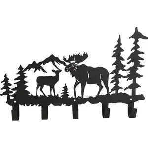 Metal Moose Coat Hooks Wall Art Decor-Moose Hangers and Key Holder-Clothes Hat Rack-Animal Theme Hooks Sweet Home Decor for Storage, Living Room, Hallway, Office (Black)