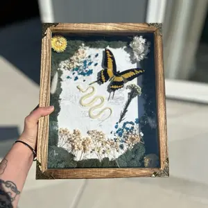 Secrets of the Forest Shadow Box – Real King Swallowtail Butterfly, Snake Skeleton, Dried Flowers, Natural Curio Decor, Gothic Cottagecore Gift