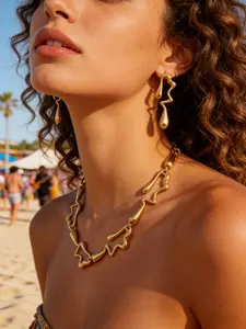 2-Piece Irregular Fluid Gold Necklace & Earrings Set – Perfect for Dates, Punk, Y2K, Spring & Festival Showstoppers