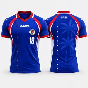 Vintage Style Soccer Jersey Blue Shirt Red Collar Football Athletic Tee Unisex Streetwear Game Day Sport Outfit Top