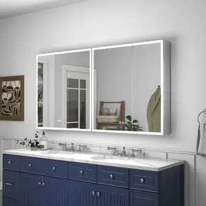 Rim 60" W x 32" H LED Backlit Medicine Cabinet Recessed or Surface with Mirrors