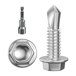 (300Pcs) #8×3/4" Hex Washer Head Self Drilling Screws, 410 Stainless Steel Sheet Metal Screws, TEK Self Tapping Screws