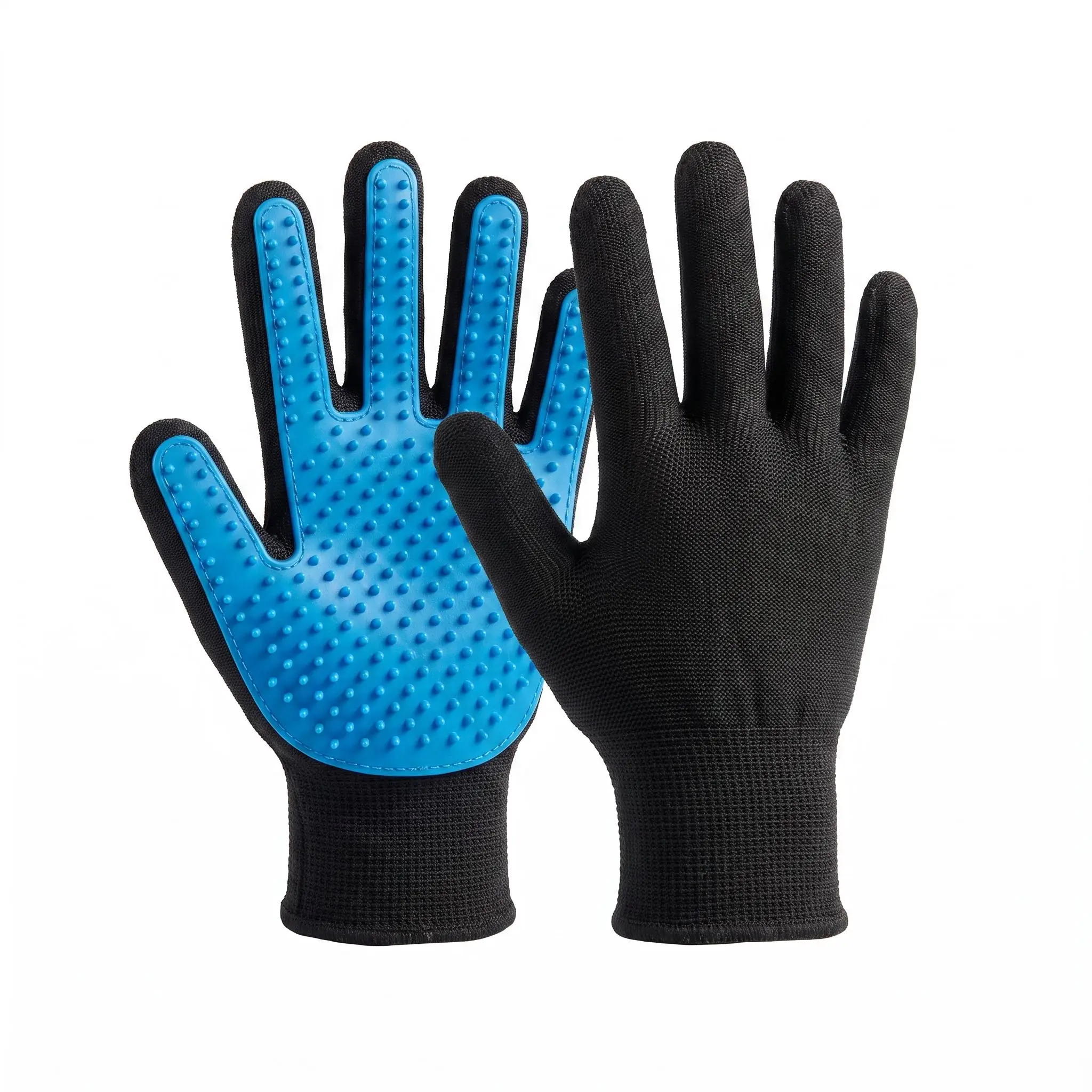 Blue Silicone Household Pet Grooming Glove - Hair Remover, Massage Mitt for Dogs, Cats Household