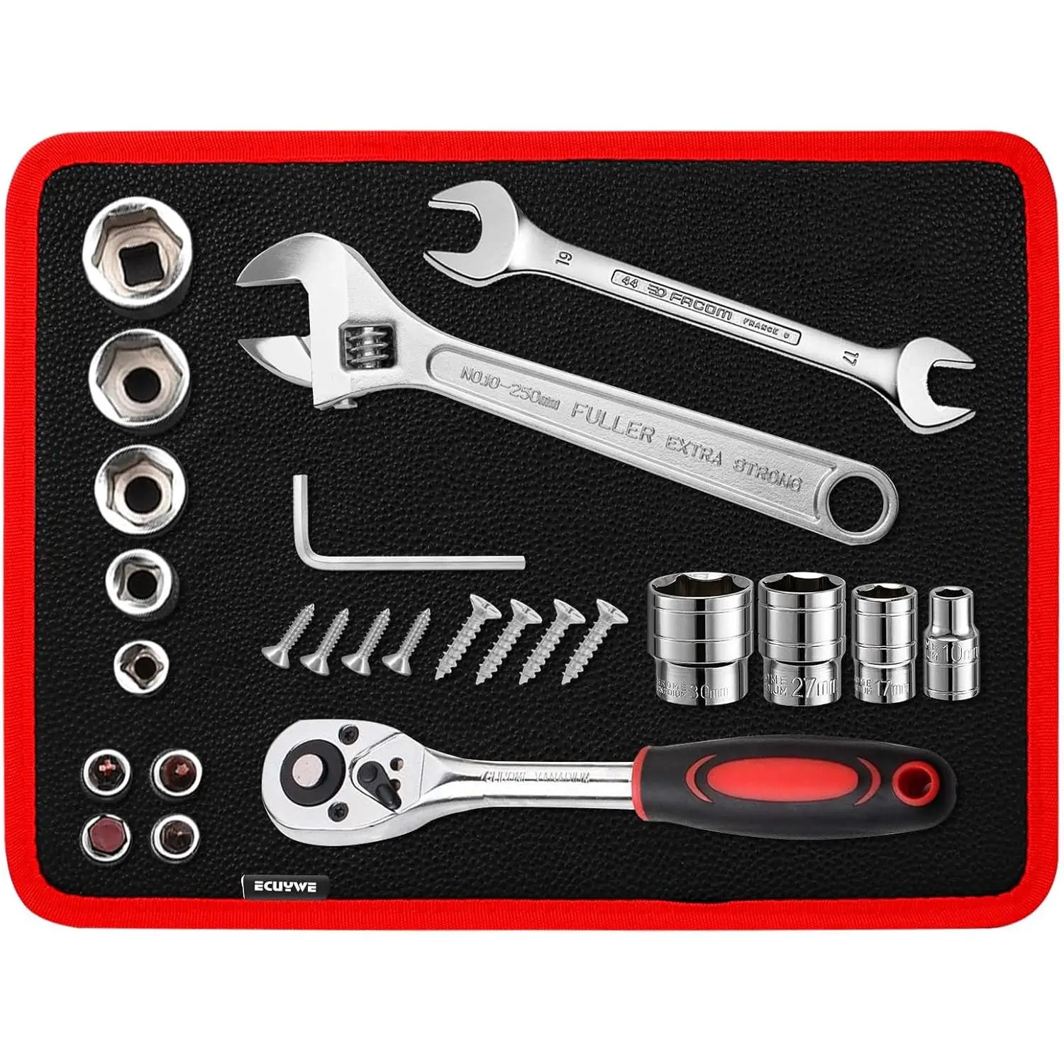 Heavy Duty Magnetic Tool Tray with Anti-Slip Backing, Powerful Magnets for Organizing Screws, Nuts, Bolts, Small Tools - Garage, Workshop Use, Red, 1PCS