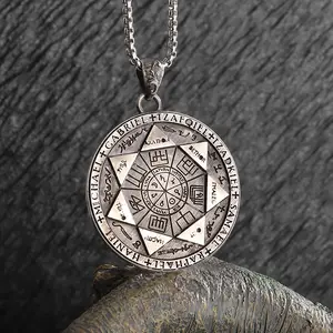 [1pc Magic Solomon Seal Necklace] 1pc Retro Fashion Seven Angels Magic Array Solomon Seal Necklace Pendant Men's Lucky Amulet Jewelry